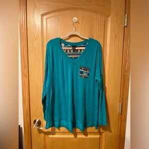 Rue 22 + Plus Size 3X Teal Long Sleeve Shirt w/Accent Pocket